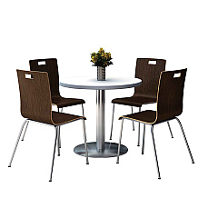 KFI Studios Pedestal Table with Four Espresso Jive Series Chairs, Round, 36" Dia x 29h, Crisp Linen (810389024944)