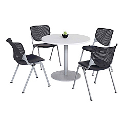 KFI Studios Pedestal Table with Four Black Kool Series Chairs, Round, 36" Dia x 29h, Designer White (811774036696)