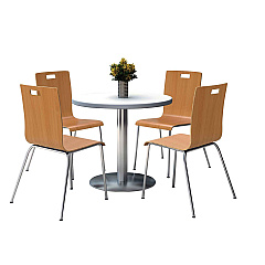 KFI Studios Pedestal Table with Four Natural Jive Series Chairs, Round, 36" Dia x 29h, Crisp Linen (810389024951)