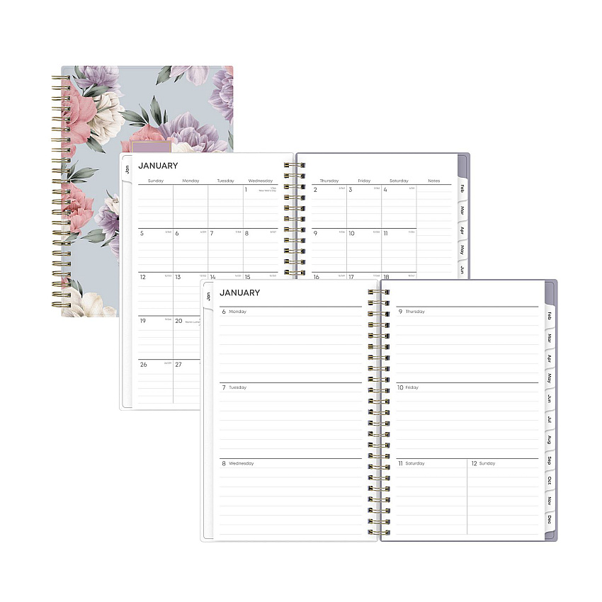 Blue Sky Tula Weekly/Monthly Planner, Floral Artwork, 8" x 5", Purple/Pink/White Cover, 12-Month (Jan to Dec): 2025 (143974)