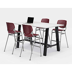 KFI Studios Midtown Bistro Dining Table with Four Burgundy Kool Barstools, 36 x 72 x 41, Designer White (840031900555)