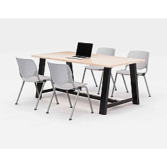 KFI Studios Midtown Dining Table with Four Light Gray Kool Series Chairs, 36 x 72 x 30, Kensington Maple (840031900487)