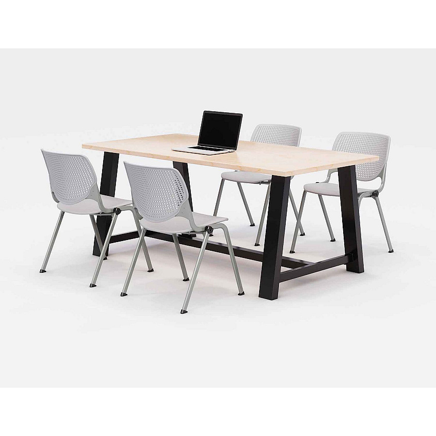 KFI Studios Midtown Dining Table with Four Light Gray Kool Series Chairs, 36 x 72 x 30, Kensington Maple (840031900487)