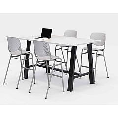 KFI Studios Midtown Bistro Dining Table with Four Light Gray Kool Barstools, 36 x 72 x 41, Designer White (840031900593)