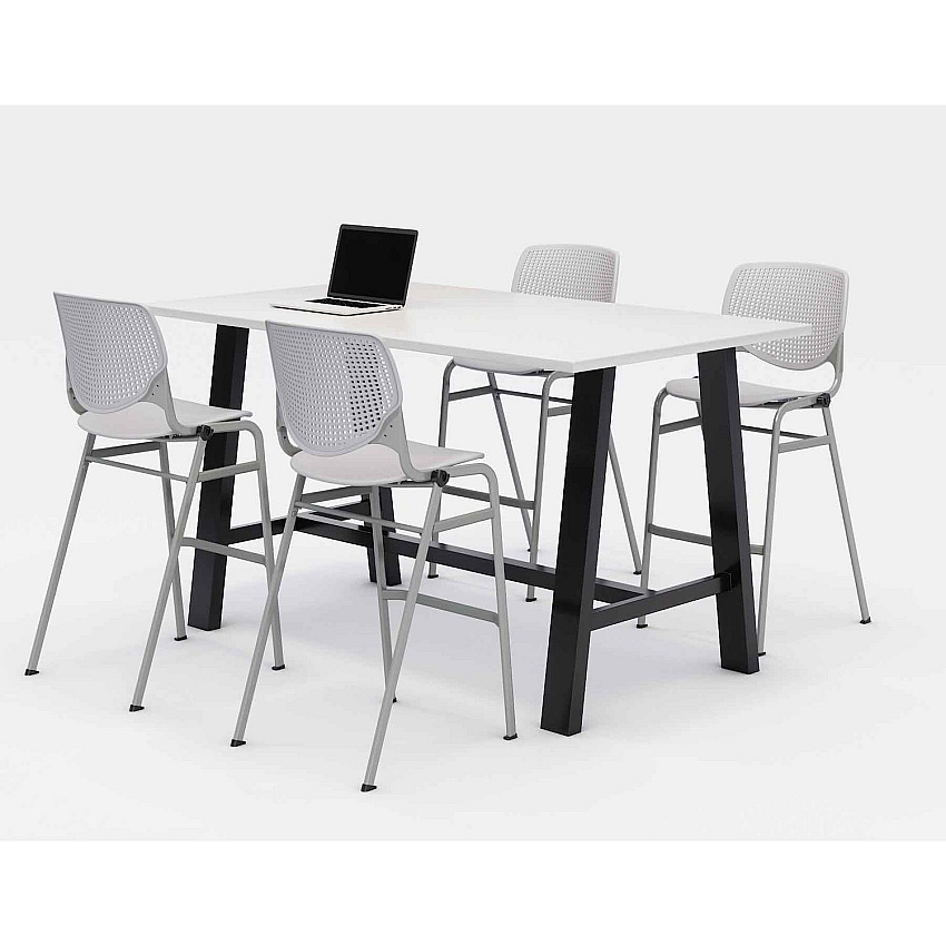 KFI Studios Midtown Bistro Dining Table with Four Light Gray Kool Barstools, 36 x 72 x 41, Designer White (840031900593)
