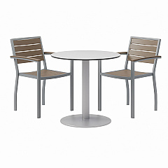 KFI Studios Eveleen Outdoor Patio Table with Two Mocha Powder-Coated Polymer Chairs, 30" Dia x 29h, Gray (840031918444)