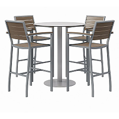 KFI Studios Eveleen Outdoor Bistro Patio Table with Four Mocha Powder-Coated Polymer Barstools, Round, 41"h, Gray (840031918505)