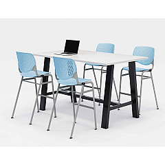 KFI Studios Midtown Bistro Dining Table with Four Sky Blue Kool Barstools, 36 x 72 x 41, Designer White (840031900630)