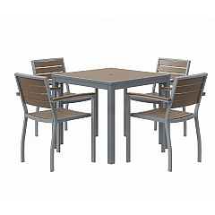 KFI Studios Eveleen Outdoor Patio Table with Four Mocha Powder-Coated Polymer Chairs, Square, 32", Mocha (840031918543)