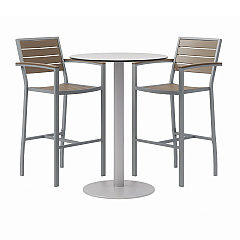 KFI Studios Eveleen Outdoor Bistro Patio Table, Two Mocha Powder-Coated Polymer Barstools, Round, 30" Dia x 41h, Gray (840031918468)