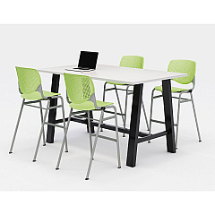 KFI Studios Midtown Bistro Dining Table with Four Lime Green Kool Barstools, 36 x 72 x 41, Designer White (840031900609)