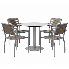 KFI Studios Eveleen Outdoor Patio Table, Four Mocha Powder-Coated Polymer Chairs, Round, 36" Dia x 29h, Fashion Gray (840031918482)