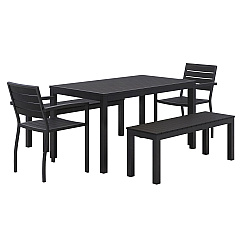 KFI Studios Eveleen Outdoor Patio Table with Two Black Powder-Coated Polymer Chairs and Two Benches, 32 x 55, Gray (840031925152)