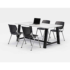 KFI Studios Midtown Dining Table with Four Black Kool Series Chairs, 36 x 72 x 30, Designer White (840031900272)