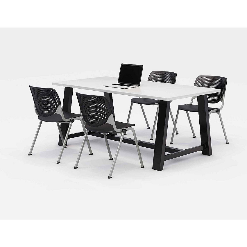 KFI Studios Midtown Dining Table with Four Black Kool Series Chairs, 36 x 72 x 30, Designer White (840031900272)