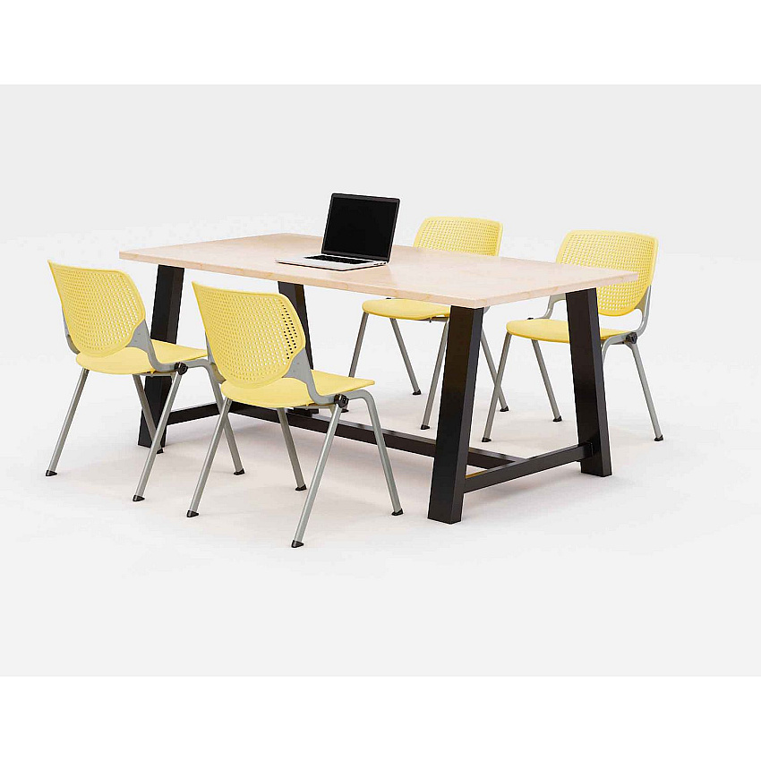 KFI Studios Midtown Dining Table with Four Yellow Kool Series Chairs, 36 x 72 x 30, Kensington Maple (840031900470)