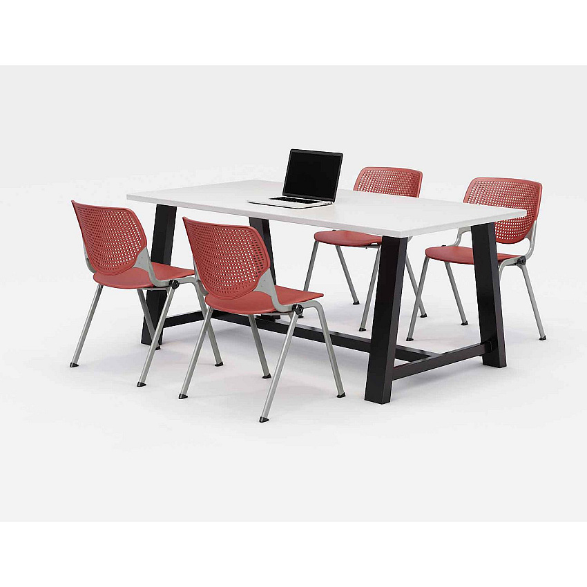 KFI Studios Midtown Dining Table with Four Coral Kool Series Chairs, 36 x 72 x 30, Designer White (840031900340)