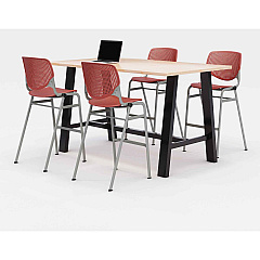 KFI Studios Midtown Bistro Dining Table with Four Coral Kool Barstools, 36 x 72 x 41, Kensington Maple (840031900838)