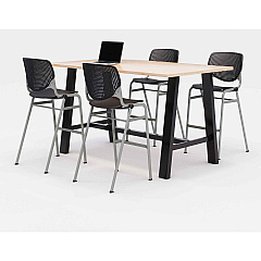 KFI Studios Midtown Bistro Dining Table with Four Black Kool Barstools, 36 x 72 x 41, Kensington Maple (840031900760)