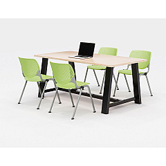 KFI Studios Midtown Dining Table with Four Lime Green Kool Series Chairs, 36 x 72 x 30, Kensington Maple (840031900494)