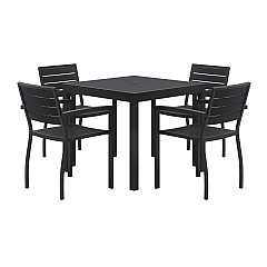 KFI Studios Eveleen Outdoor Patio Table with Four Black Powder-Coated Polymer Chairs, Square, 35", Black (840031925183)