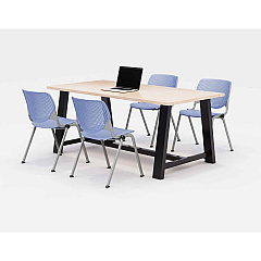 KFI Studios Midtown Dining Table with Four Periwinkle Kool Series Chairs, 36 x 72 x 30, Kensington Maple (840031900517)