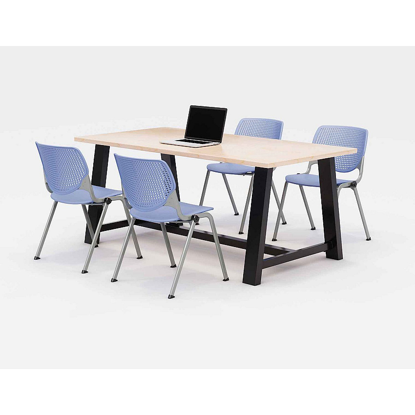 KFI Studios Midtown Dining Table with Four Periwinkle Kool Series Chairs, 36 x 72 x 30, Kensington Maple (840031900517)