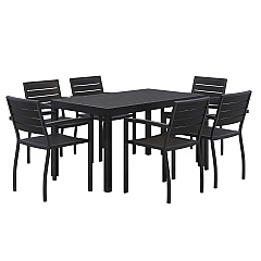 KFI Studios Eveleen Outdoor Patio Table with Six Black Powder-Coated Polymer Chairs, 32 x 55 x 29, Black (840031925244)