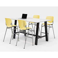 KFI Studios Midtown Bistro Dining Table with Four Yellow Kool Barstools, 36 x 72 x 41, Designer White (840031900586)