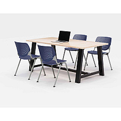 KFI Studios Midtown Dining Table with Four Navy Kool Series Chairs, 36 x 72 x 30, Kensington Maple (840031900432)