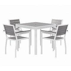KFI Studios Eveleen Outdoor Patio Table with Four Gray Powder-Coated Polymer Chairs, 32" Square, Gray (840031918550)