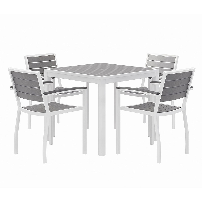 KFI Studios Eveleen Outdoor Patio Table with Four Gray Powder-Coated Polymer Chairs, 32" Square, Gray (840031918550)