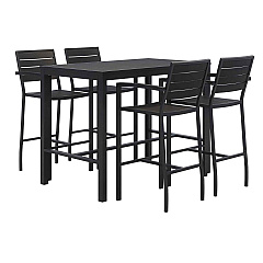 KFI Studios Eveleen Outdoor Bistro Patio Table with Four Black Powder-Coated Polymer Barstools, 32 x 55, Black (840031925213)