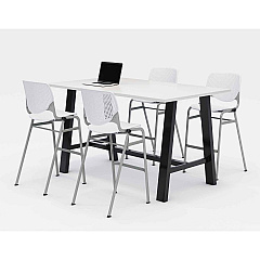 KFI Studios Midtown Bistro Dining Table with Four White Kool Barstools, 36 x 72 x 41, Designer White (840031900562)