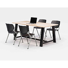 KFI Studios Midtown Dining Table with Four Black Kool Series Chairs, 36 x 72 x 30, Kensington Maple (840031900463)