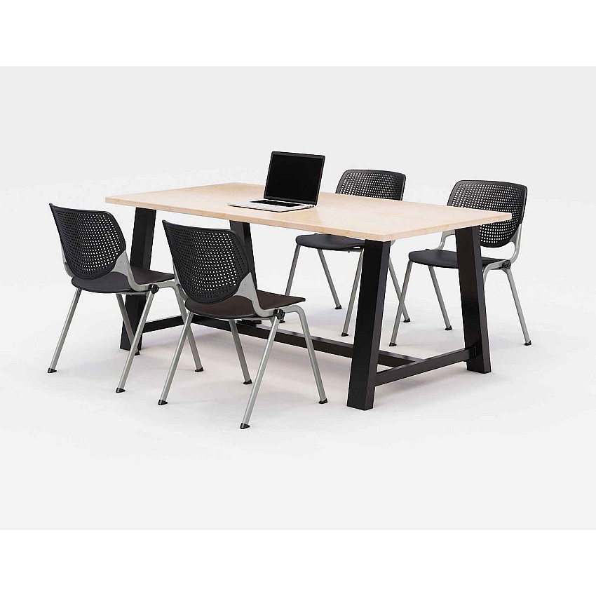 KFI Studios Midtown Dining Table with Four Black Kool Series Chairs, 36 x 72 x 30, Kensington Maple (840031900463)