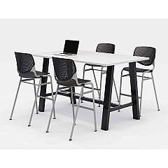 KFI Studios Midtown Bistro Dining Table with Four Black Kool Barstools, 36 x 72 x 41, Designer White (840031900579)