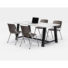 KFI Studios Midtown Dining Table with Four Brownstone Kool Series Chairs, 36 x 72 x 30, Designer White (840031900319)