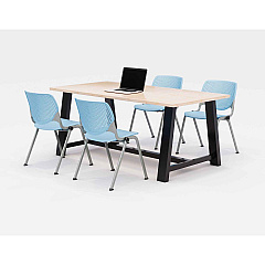 KFI Studios Midtown Dining Table with Four Sky Blue Kool Series Chairs, 36 x 72 x 30, Kensington Maple (840031900524)