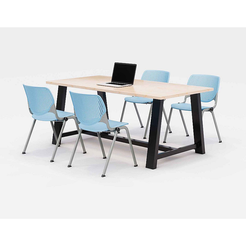 KFI Studios Midtown Dining Table with Four Sky Blue Kool Series Chairs, 36 x 72 x 30, Kensington Maple (840031900524)