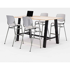 KFI Studios Midtown Bistro Dining Table with Four Light Gray Kool Barstools, 36 x 72 x 41, Kensington Maple (840031900784)