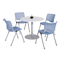 KFI Studios Pedestal Table with Four Periwinkle Kool Series Chairs, Round, 36" Dia x 29h, Designer White (811774036740)