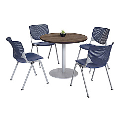 KFI Studios Pedestal Table with Four Navy Kool Series Chairs, Round, 36" Dia x 29h, Studio Teak (811774036870)