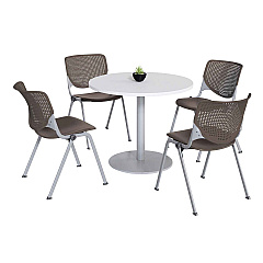 KFI Studios Pedestal Table with Four Brownstone Kool Series Chairs, Round, 36" Dia x 29h, Designer White (811774036733)