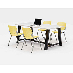 KFI Studios Midtown Dining Table with Four Yellow Kool Series Chairs, 36 x 72 x 30, Designer White (840031900289)