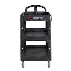 Rubbermaid Commercial BRUTE 3-Shelf Heavy-Duty Ergo Lipped Utility Cart, Resin, 3 Shelves, 600 lb Capacity, 25.24" x 44" x 47", Black (2196862)