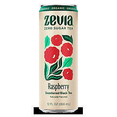 Zevia Zero Sugar Naturally Sweetened Black Tea, Raspberry, 12 oz Can, 12/Carton (0170312)