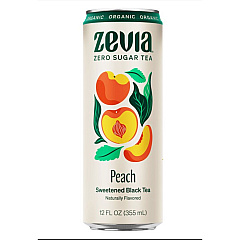 Zevia Zero Sugar Naturally Sweetened Black Tea, Peach, 12 oz Can, 12/Carton (0170412)