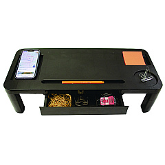 Compatible AbilityOne 7110017135324, SKILCRAFT Monitor Stand with Storage Drawer, 21 x 9.4 x 3.8, Black
