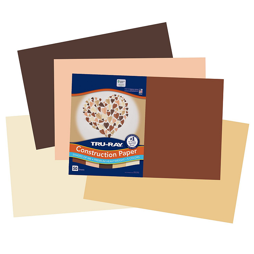 Pacon Tru-Ray Construction Paper, 70 lb Text Weight, 12 x 18, Assorted Skin Tone Colors, 50/Pack (P102950)